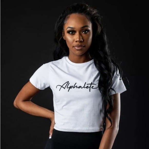 Alphalete Signature Fitted Crop Lifestyle T-Shirt - White - Small - Picture 1 of 5